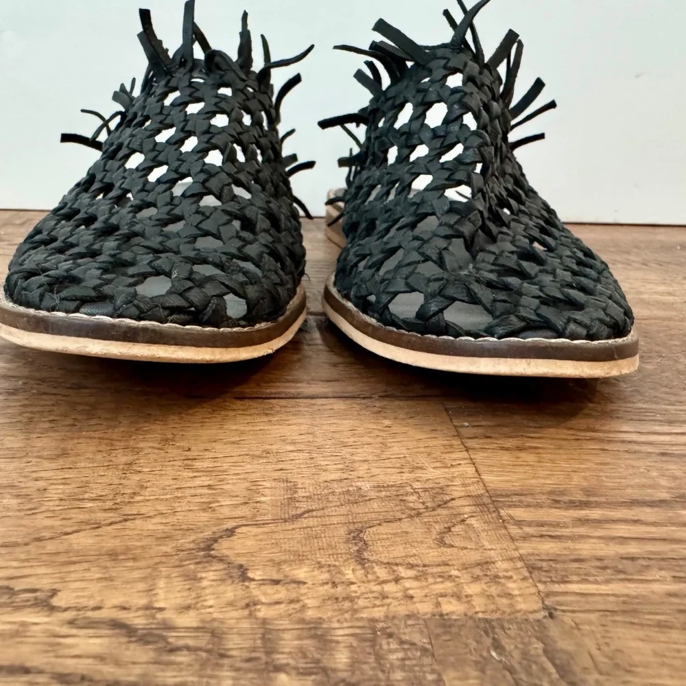 Free People Mirage Woven Mule Fringe Black‎ Women's Size 8 38 S